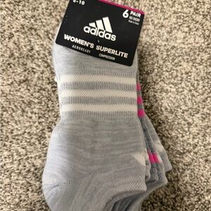 Adidas Women's Superlite No Show Socks - Gray and Pink